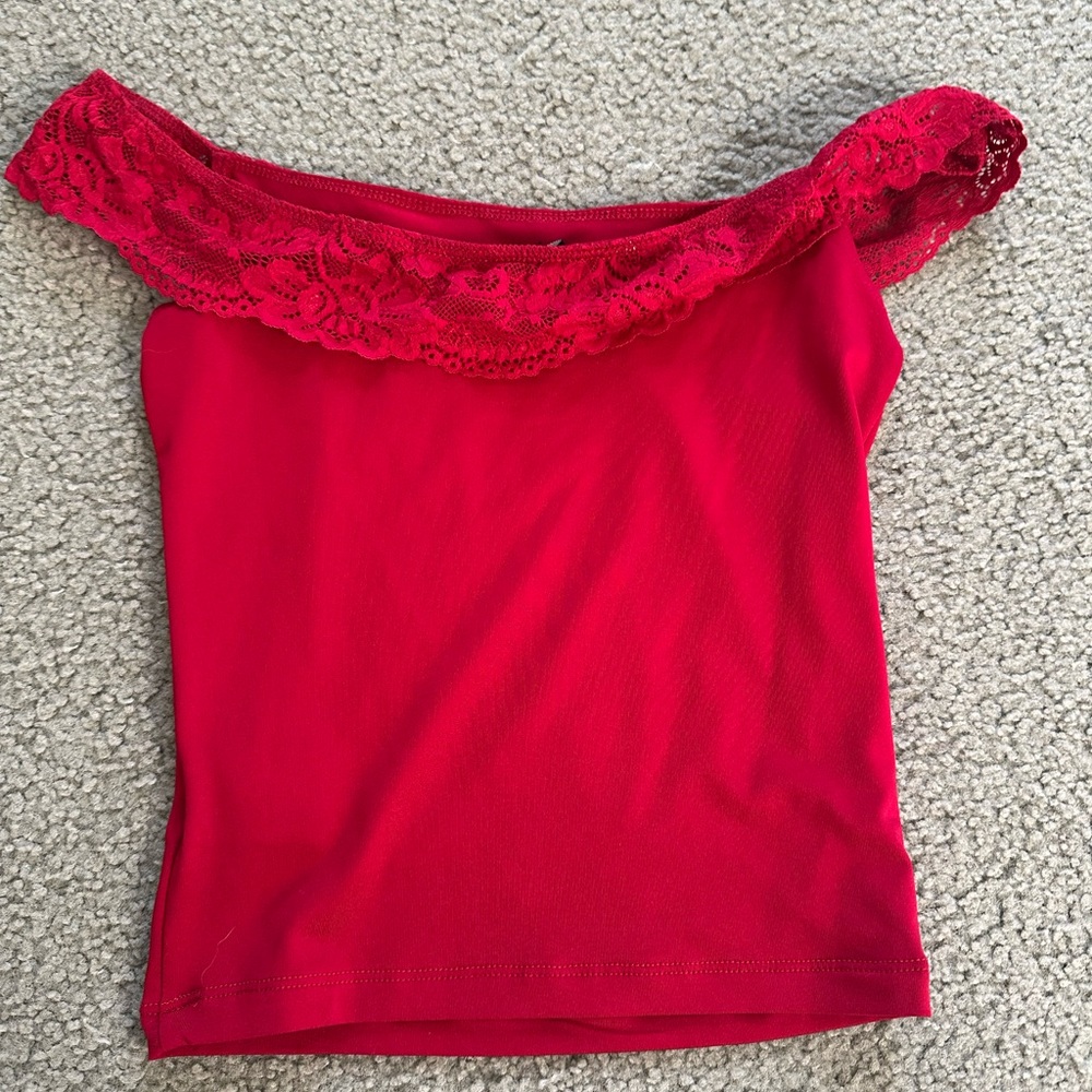 Motel Rocks Red Off-Shoulder Crop Top - Picture 2 of 3